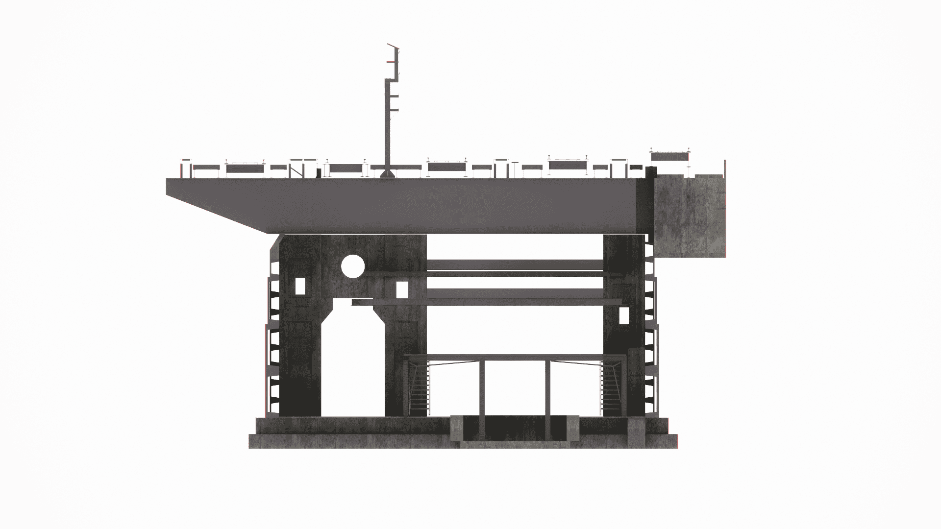 General view of the heavy-duty reinforced concrete walls and hopper geometry of the underground bunkers, engineered to withstand high dynamic impact loads from material dumping