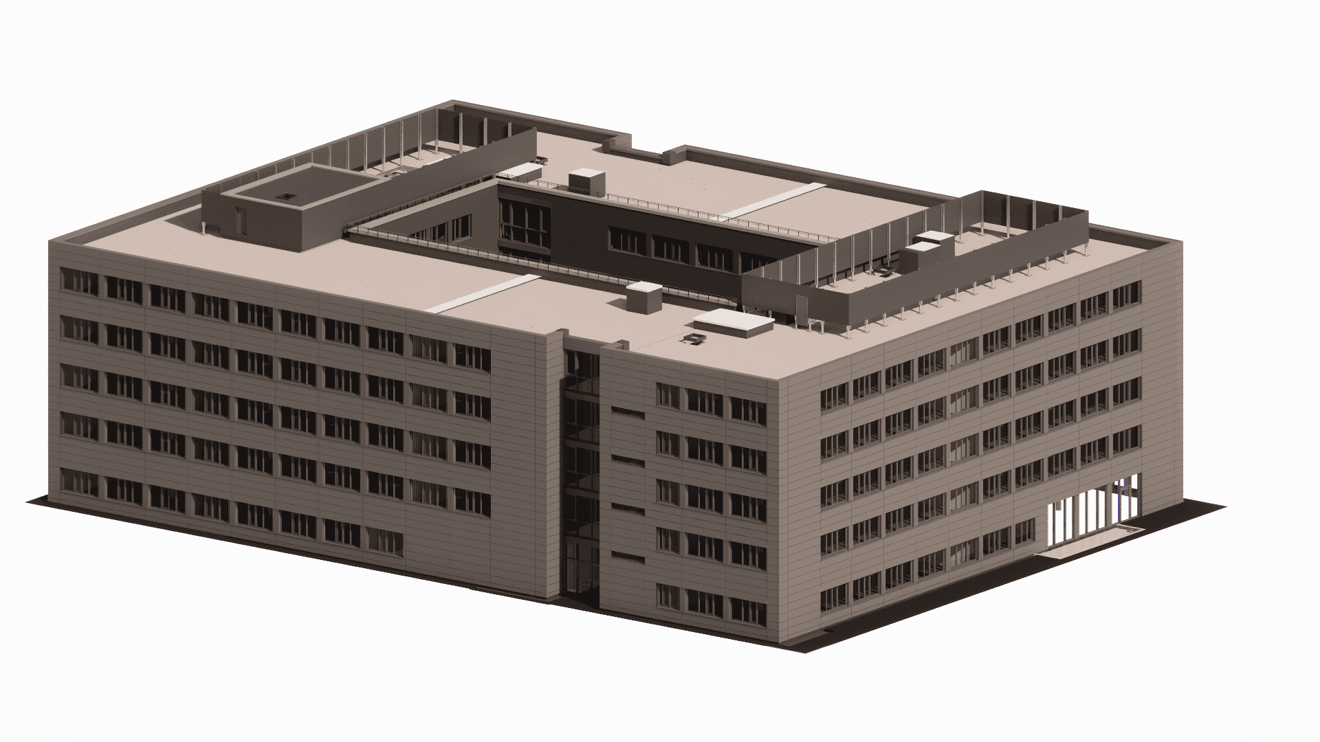 Campus building with reinforced concrete façade system, designed in Revit.