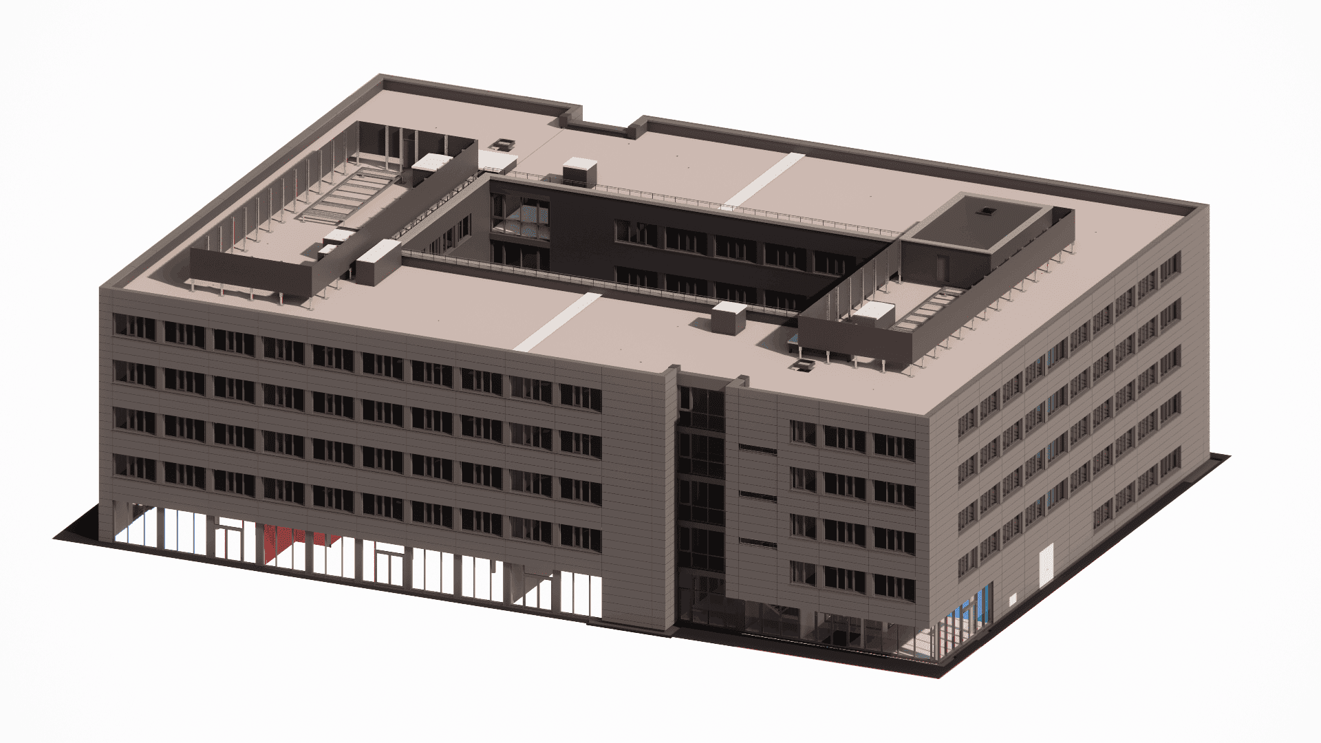 Five-store building with UHPC facade system, modeled using precise BIM techniques in Revit