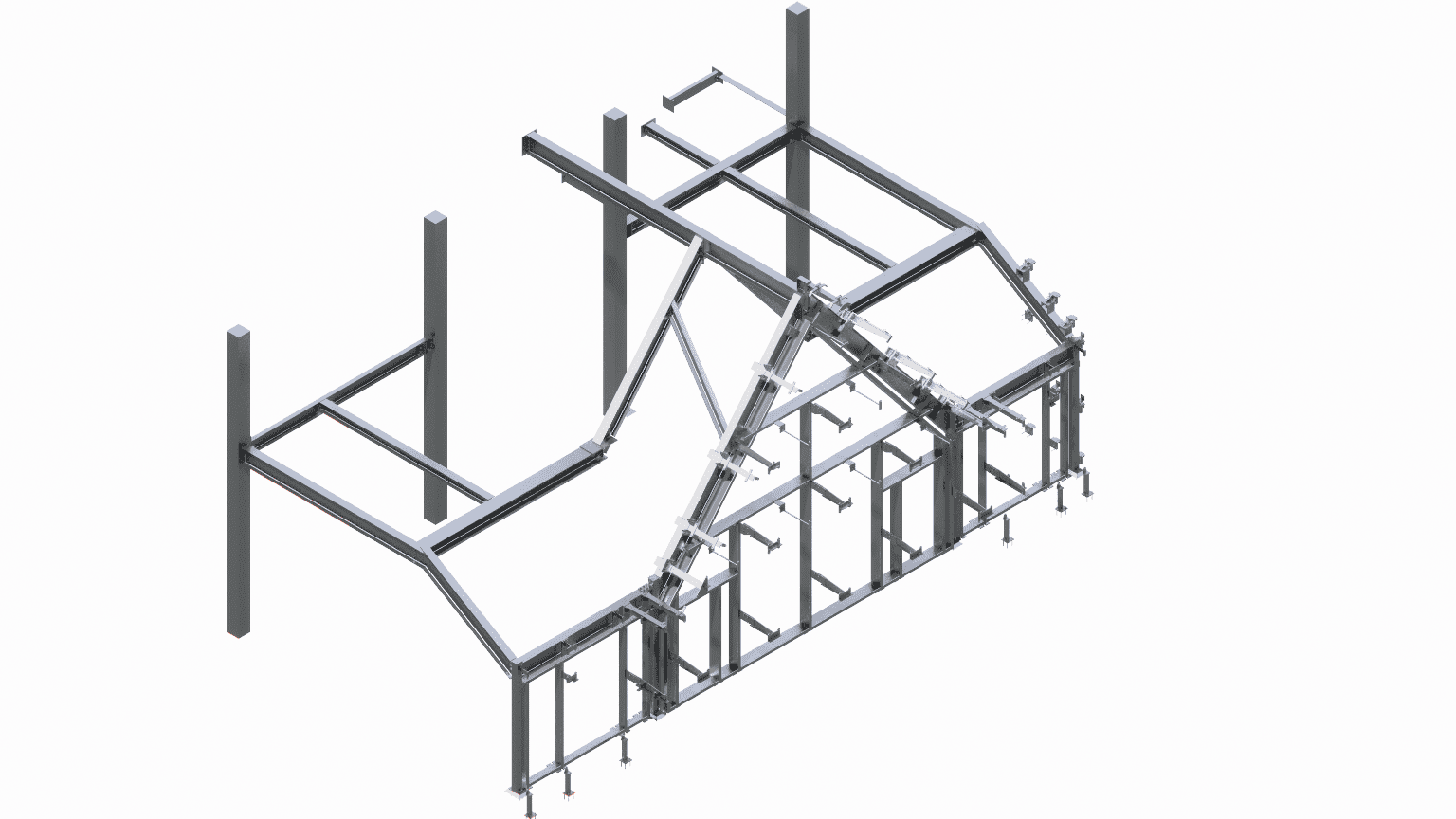 Structural design and modeling of a small secondary steel frame for facade panel attachment, detailing connections to the main building structure